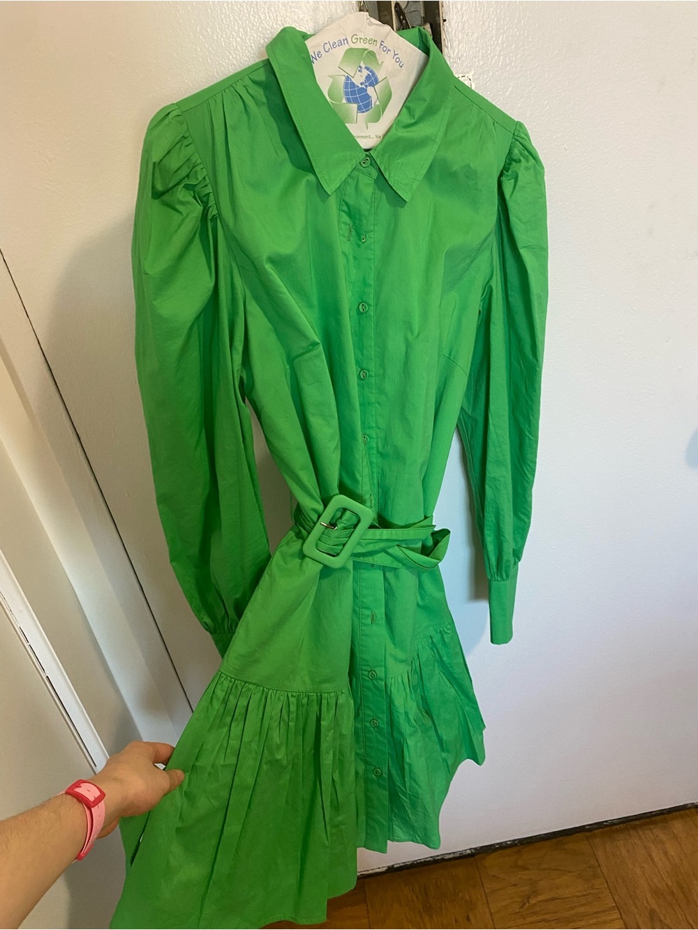 Walter Baker Bright Green Belted Shirt Mini Dress